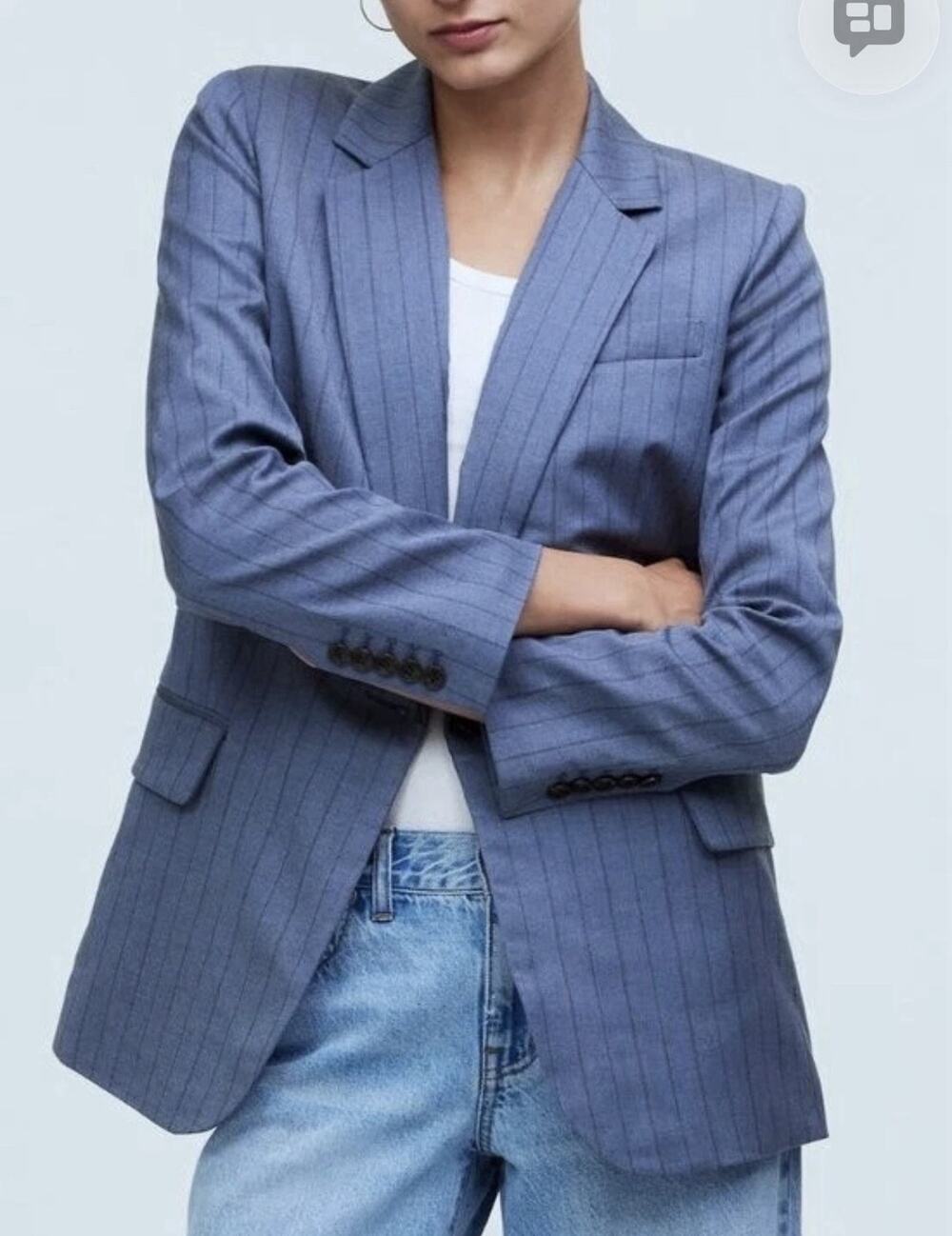 MADEWELL Size 0 Dark Mediterranean Single-Breasted Blazer in Yarn-Dyed Pinstripe